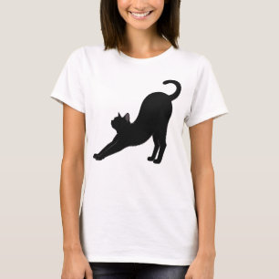 T-shirt Étirement silhouette de chat noir pose de yoga mig