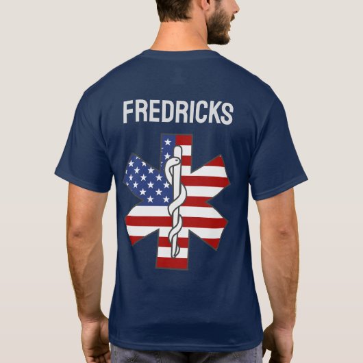 T-shirt Étoile de vie Ambulance patriotique EMT Nom person (Dos)