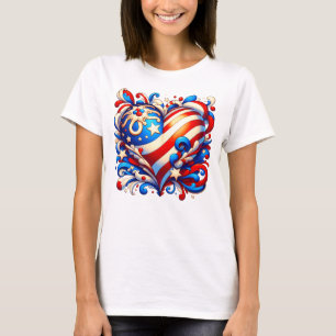 T-shirt Étoiles et rayures Coeur patriotique