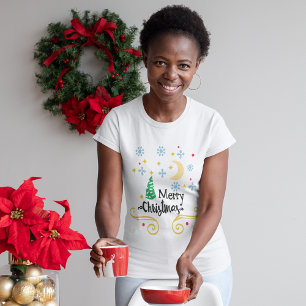 T-shirt Étoiles, Lune, Snowflakes & Joyeux Noël Femmes