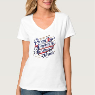 T-shirt Étoiles, rayures et coeurs forts - Cou V patriotiq
