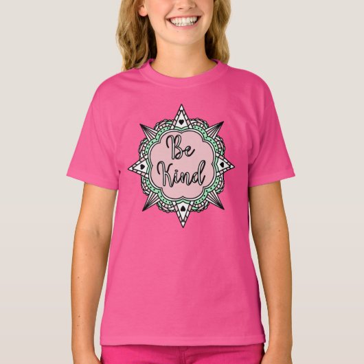 T-shirt Être gentil | Mandala vert rose et menthe (Devant)