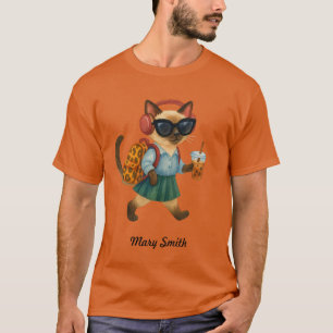 T-shirt Étudiant chat retour à l'école Casque à bulles thé