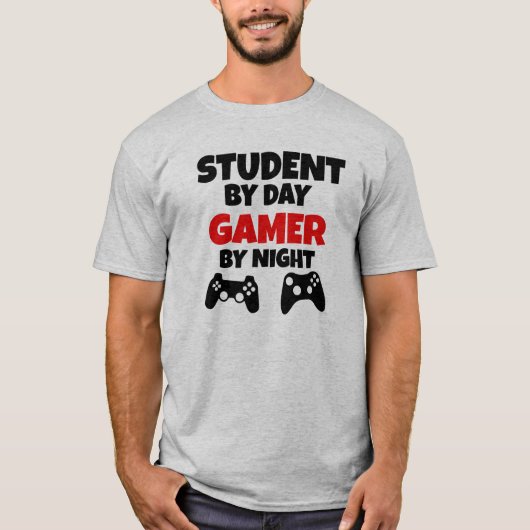 T-shirt Étudiant par jour, Gamer par nuit (Devant)