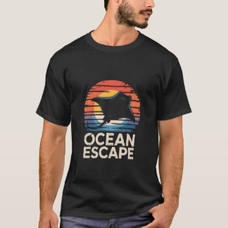 T-shirt Évasion Océanique Raie Manta Ensoleillée Rétro Cou