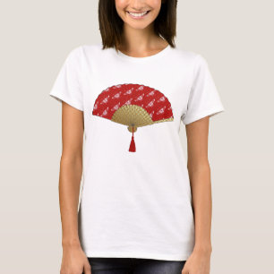 T-shirt Eventail Déco - Papillons, Rouge Foncé et Blanc
