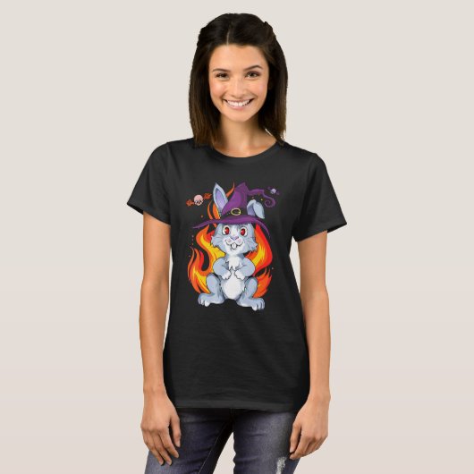 T-shirt Evil Rabbit sorcier effrayant Bunny Halloween Hall (Devant entier)