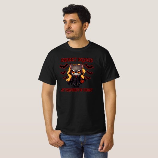 T-shirt Evil Vampire Chat Halloween Citrouille Chat Éffray (Devant entier)