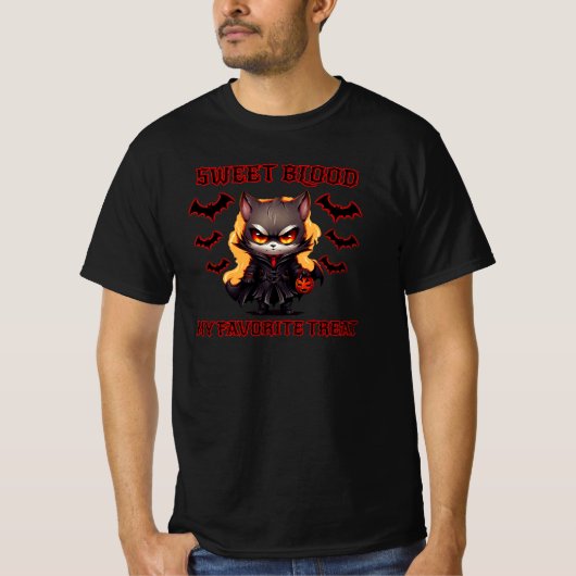 T-shirt Evil Vampire Chat Halloween Citrouille Chat Éffray (Devant)