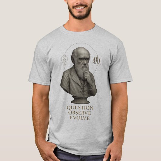 T-shirt ÉVOLUTION DE LA PENSÉE – Questionner. Observer. Év (Devant)