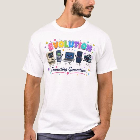 T-shirt Évolution de la technologie reliant les génération (Devant)