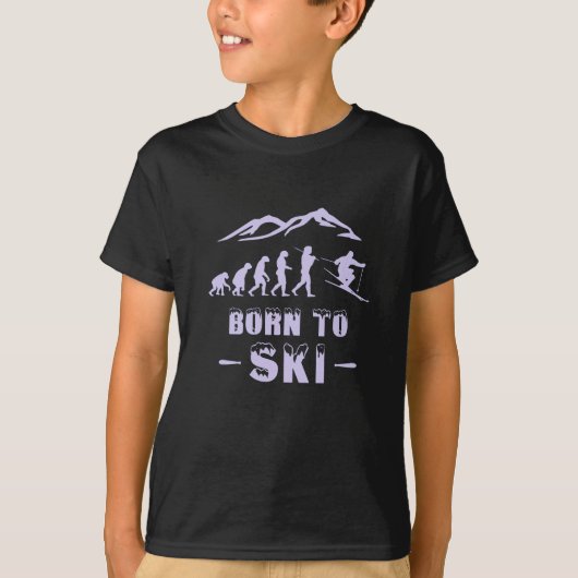 T-shirt Évolution du ski Né au cool de neige de ski (Devant)