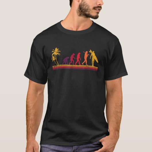 T-shirt Évolution du surf Surfeur rétro palmier Tropical (Devant)