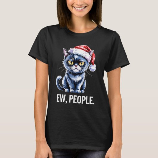 T-shirt Ew People Black Cat Christmas Funny Introvert Holi (Devant)