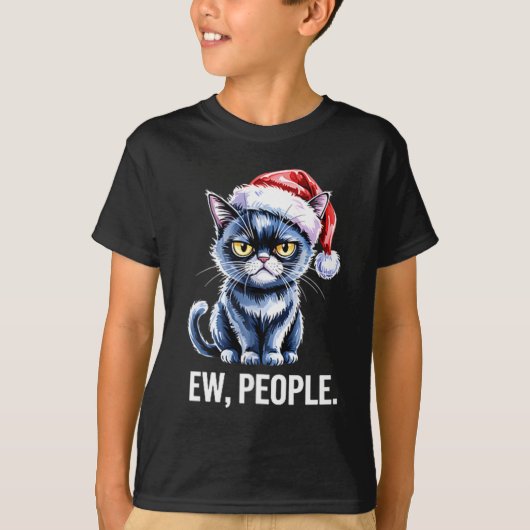 T-shirt Ew People Black Cat Christmas Funny Introvert Holi (Devant)