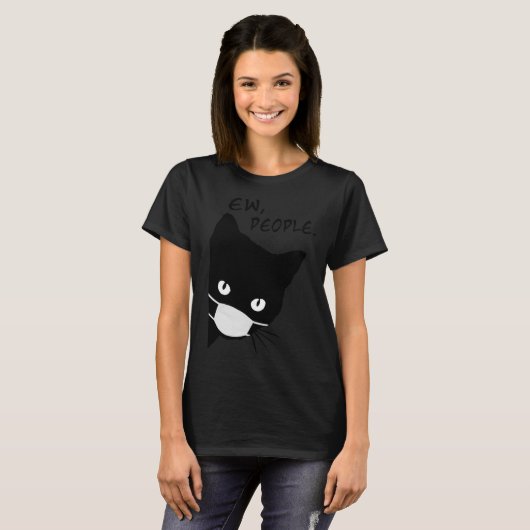 T-shirt Ew Personnes Drôle Chat Noir Masque Visage Peeking (Devant entier)