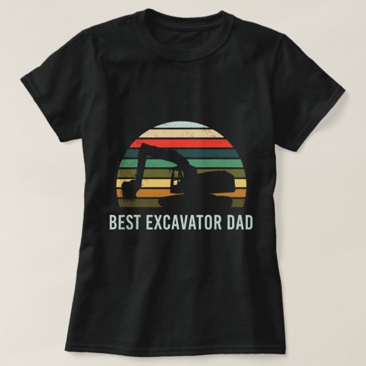 T-shirt Excavator Ex rétro coucher de soleil thème de dess (Design devant)