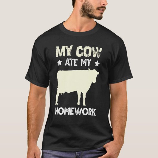 T-shirt Excuse de vache mangeant des devoirs pour grange d (Devant)