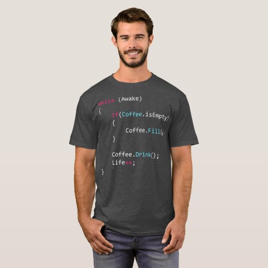 T-shirt Exigences en javascript pour le café (Devant entier)