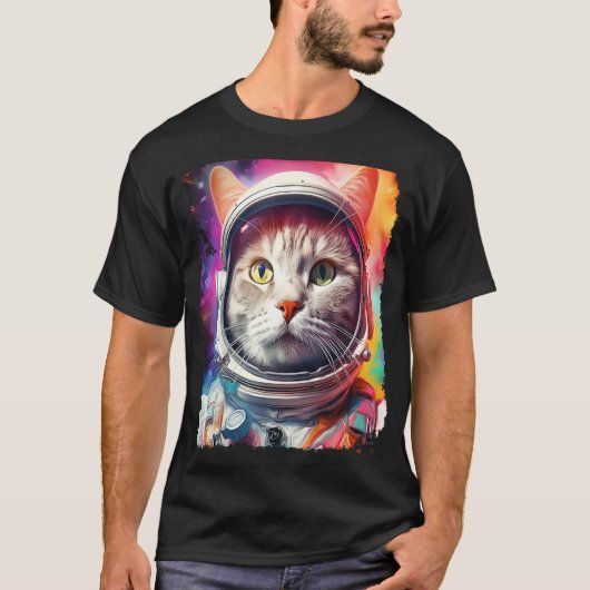 T-shirt Exploration spatiale de chat blanc Pop Art (Devant)