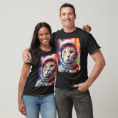 T-shirt Exploration spatiale de chat blanc Pop Art (Unisexe)