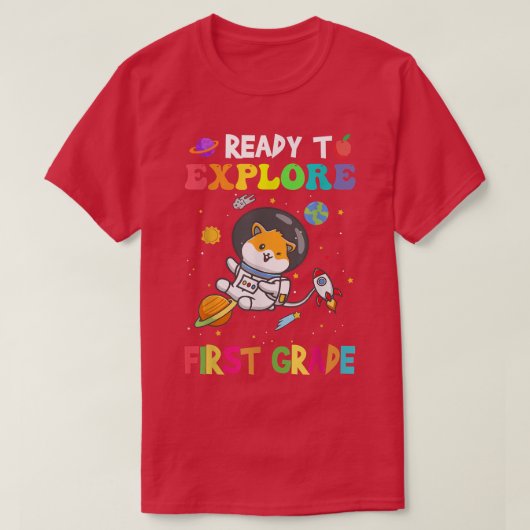T-shirt Explore First Grade Back To School Astronaut Space (Design devant)
