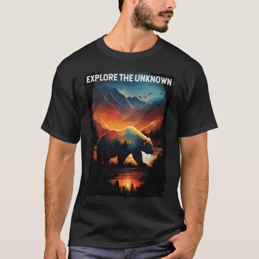 T-shirt Explore The Unknown bear hiking camping mountains (Devant)