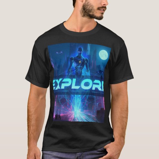 T-shirt EXPLORER - Cyberpunk Android Ville Sci-Fi Néon Tec (Devant)
