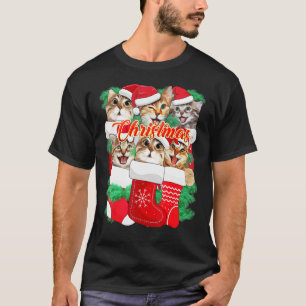 T-shirt Expressions de Visage de Chat Mignon Chat de Noël