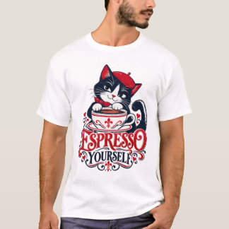 T-shirt Exprimez-vous Chat Smoking Espresso Amateur de Caf