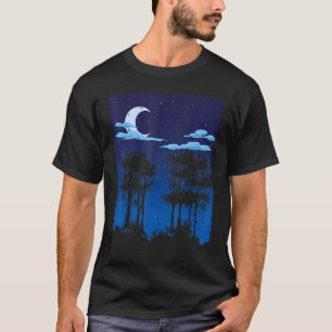 T-shirt Extérieur Croissant Lune Forêt Arbres Lune Lumière