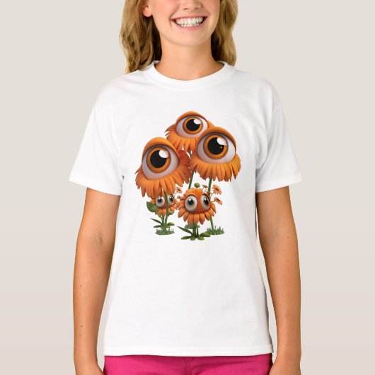 T-shirt Eyeball Fleurs Oranges amusantes (Devant)