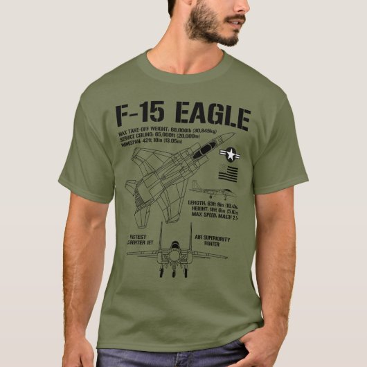 T-shirt F-15 Eagle Fighter Jet Spécifications Militaire F1 (Devant)