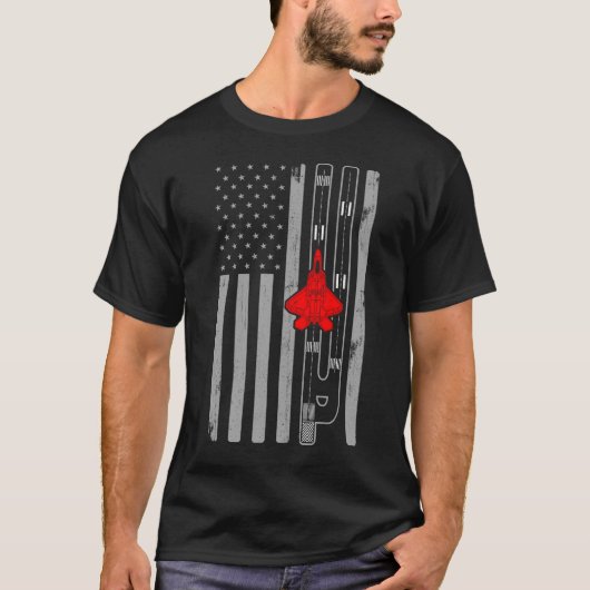 T-shirt F-22 Piste Drapeau Américain à Avion Raptor F22 (Devant)