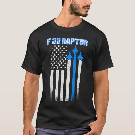 T-shirt F 22 Raptor American jet Distressed Drapeau (Devant)