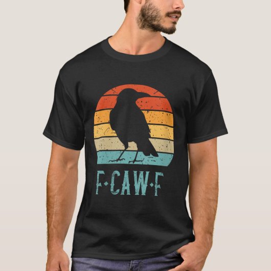 T-shirt F-caw-f Black Crow Black Bird Retro Sunset (Devant)