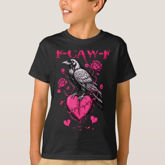 T-shirt F-caw-f Black Crow Black Bird Roses Heart Funny Va (Devant)