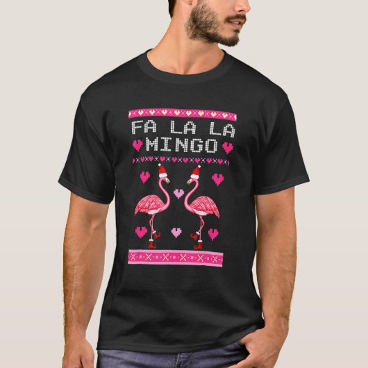 T-shirt Fa La La La Mingo Flamant rose Père Noël Rose Crèm (Devant)