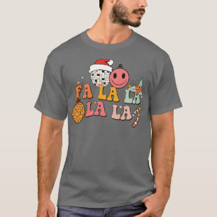 T-shirt Fa La La La Retro Disco Ball Santa Hat Ugly Chr