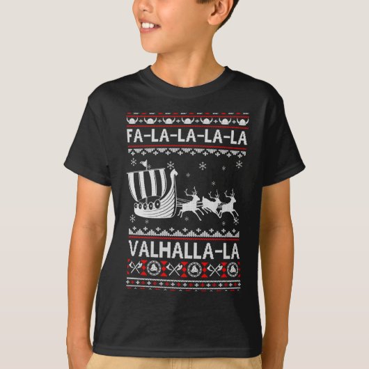 T-shirt Fa La La Valhalla Viking Ship Christmas Xmas Ugly (Devant)