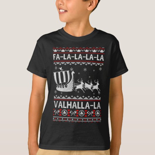T-shirt Fa La La Valhalla Viking Ship Christmas Xmas Ugly  (Devant)