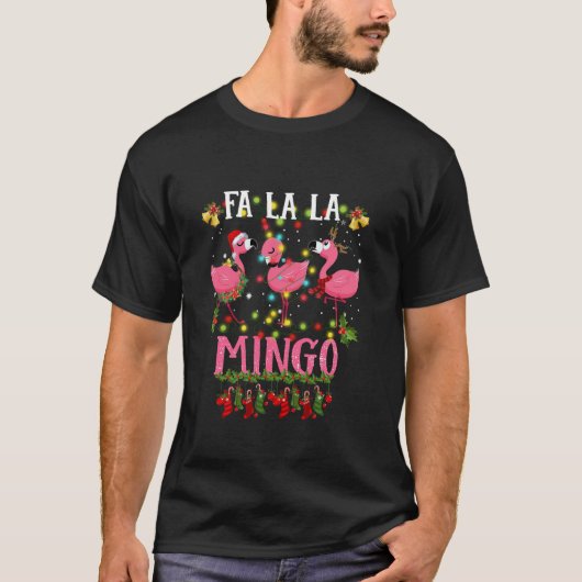 T-shirt Fa La Mingo Flamant rose Christmas Tree Lights Tro (Devant)