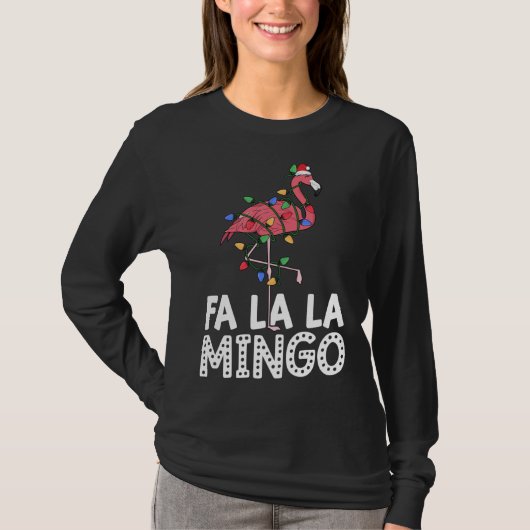 T-shirt Fa La Mingo Flamant rose Christmas Tree Lights Tro (Devant)