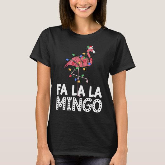 T-shirt Fa La Mingo Flamant rose Christmas Tree Lights Tro (Devant)