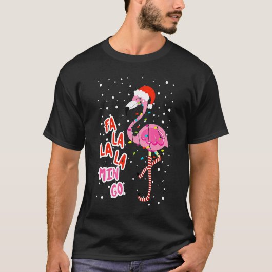 T-shirt Fa La Mingo Flamant rose rose Santa Hat Joyeux (Devant)
