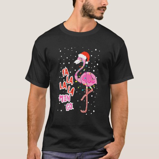 T-shirt Fa La Mingo Flamant rose rose Santa Hat Joyeux (Devant)