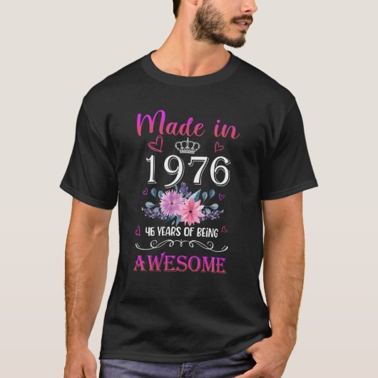 T-shirt Fabriqué Dans 46 Ans Cadeaux Floral 1976 46E Birth (Devant)