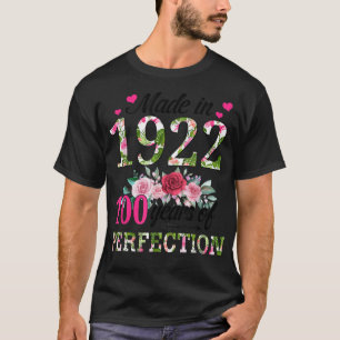 T-shirt Fabriqué En 1922 Floral 100 Ans 100e Anniversaire