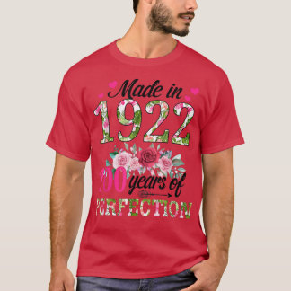 T-shirt Fabriqué En 1922 Floral 100 Ans 100e Anniversaire 