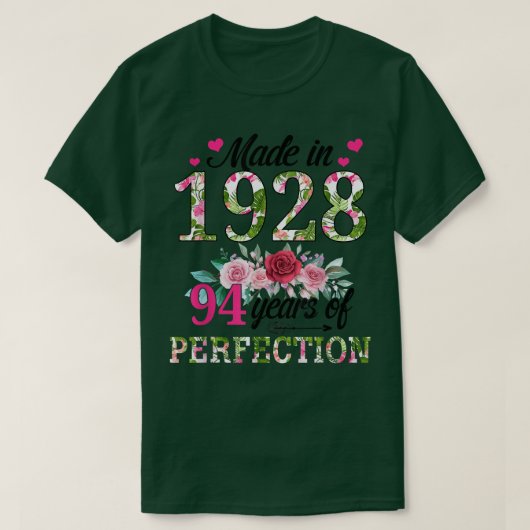 T-shirt Fabriqué En 1928 Floral 94 Ans 94e Anniversaire Ca (Design devant)